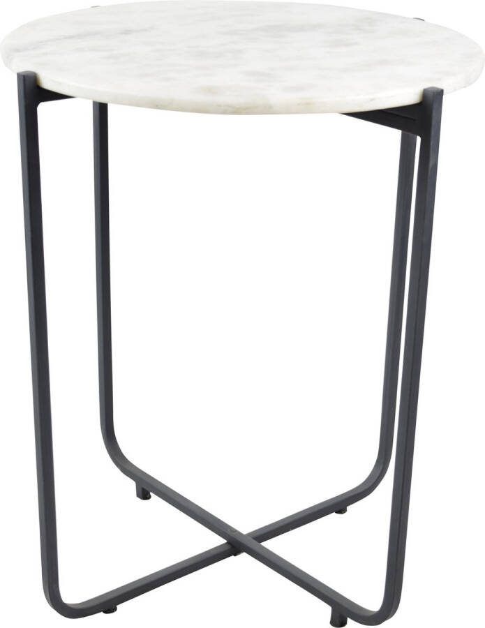 LOFT42 Marble Ronde Bijzettafel Wit Zwart Metaal Marmer 45x55