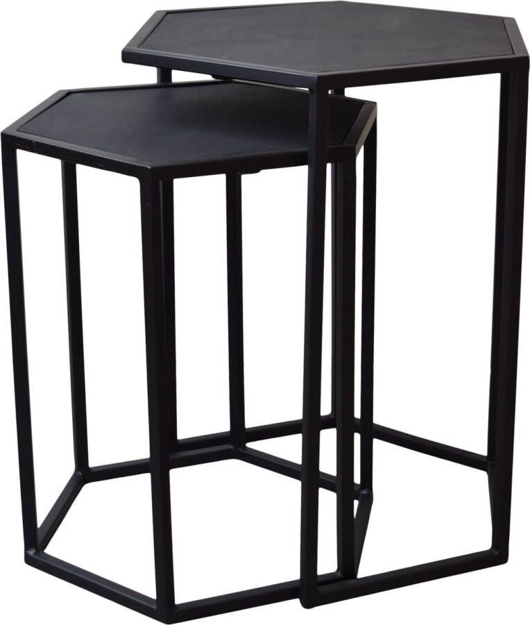 Loft42 Salontafel set zeshoek Zwart mangohout Zwart Metaal