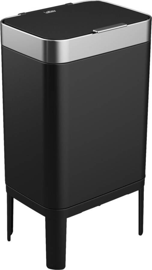 Loftey Prullenbak 60 Liter – Push touch Afvalbak Duo Afvalemmer met binnenbak Vuilbak 2 Vakken Afvalscheiding 2x30L Keuken Zwart RVS