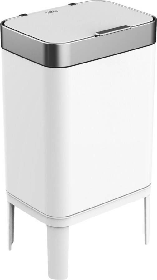 Loftey Prullenbak 60 Liter – Push touch Afvalbak Duo Afvalemmer met binnenbak Vuilbak 2 Vakken Afvalscheiding 2x30L Keuken Wit RVS