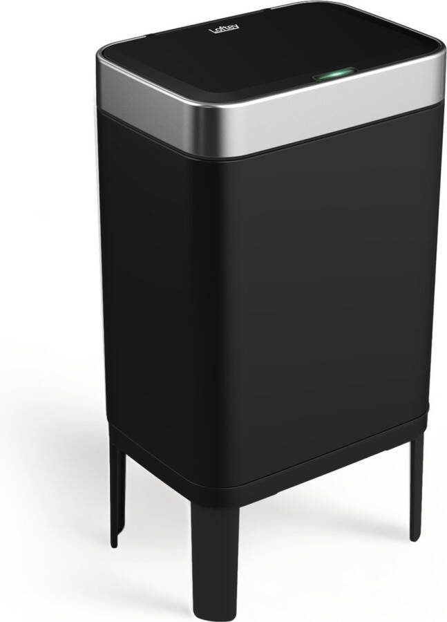 Loftey Prullenbak 60 Liter – Push touch Afvalbak Duo Afvalemmer met binnenbak Vuilbak 2 Vakken Afvalscheiding 2x30L Keuken Zwart RVS