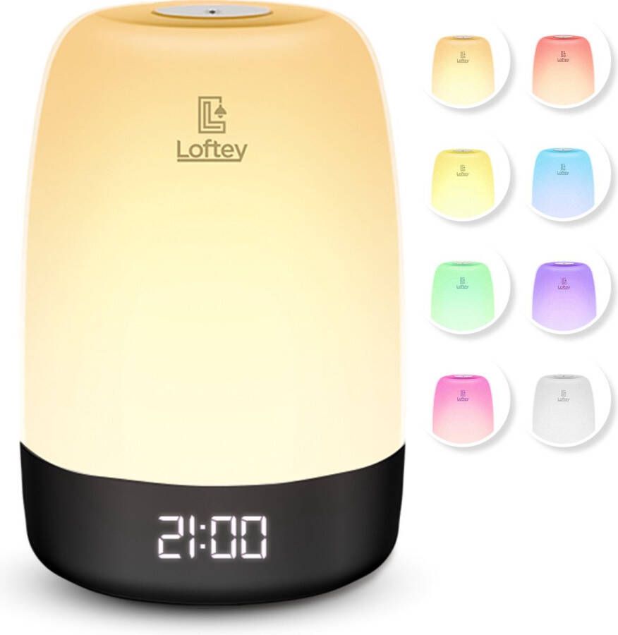 Loftey Wake Up Light Lichtwekker Digitale Wekker met lamp 5 Natuurgeluiden Snooze Functie Wit