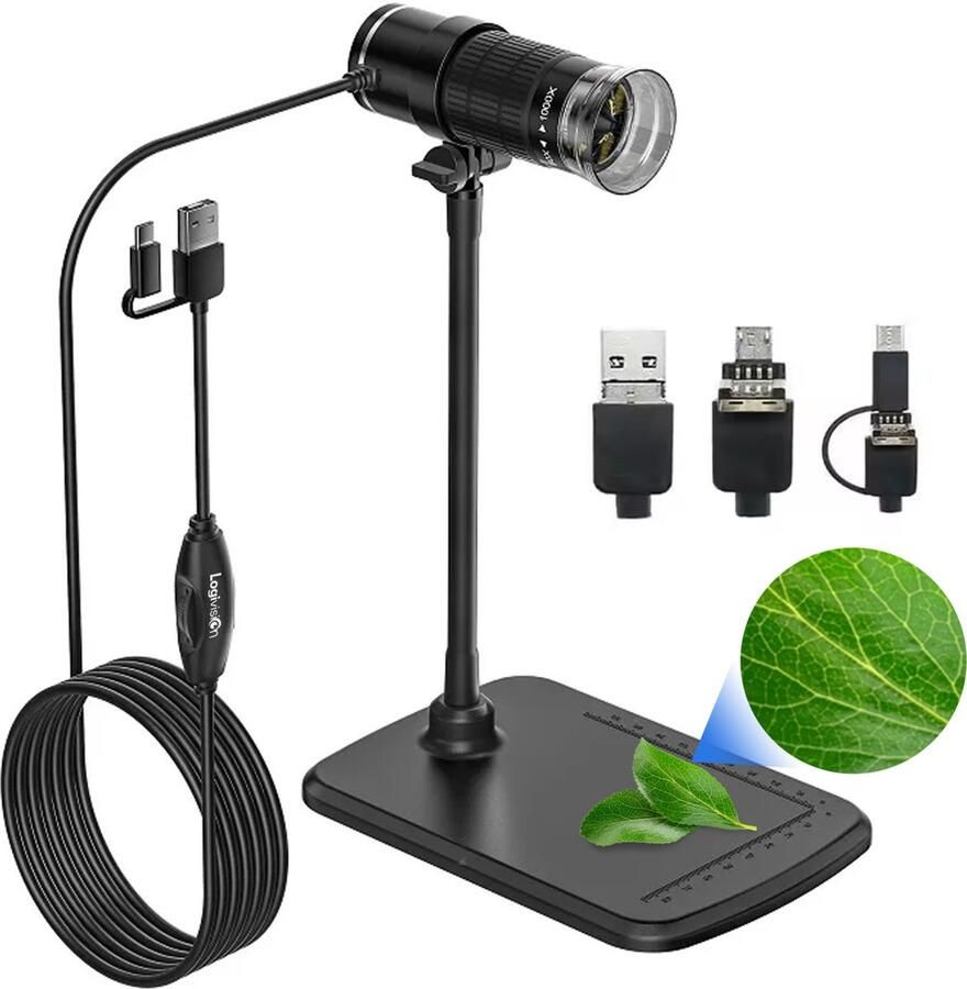 Logivision P12 Microscoop 1500X Vergroting Microscoop voor Kinderen Volwassenen Microscope Verbinden met Telefoon Computer