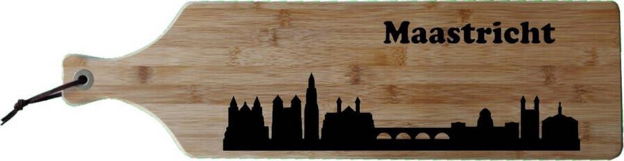 Logo op maat Borrelplank Maastricht Hoofdstad Limburg Bamboe hout 17x63cm Serveerplank