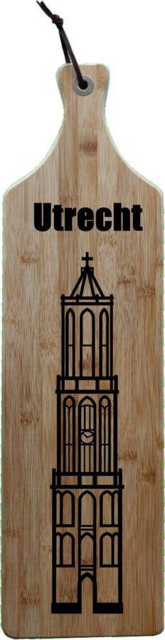 Logo op maat Borrelplank Utrecht Domtoren Bamboe hout 17x63cm Serveerplank