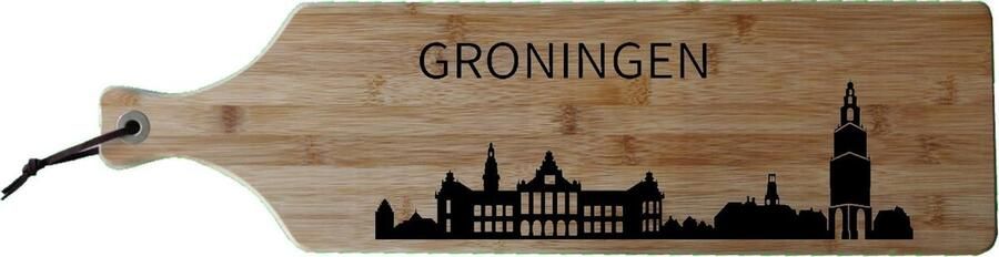 Logo op maat Borrelplank Groningen Bamboe hout 17x63cm Serveerplank