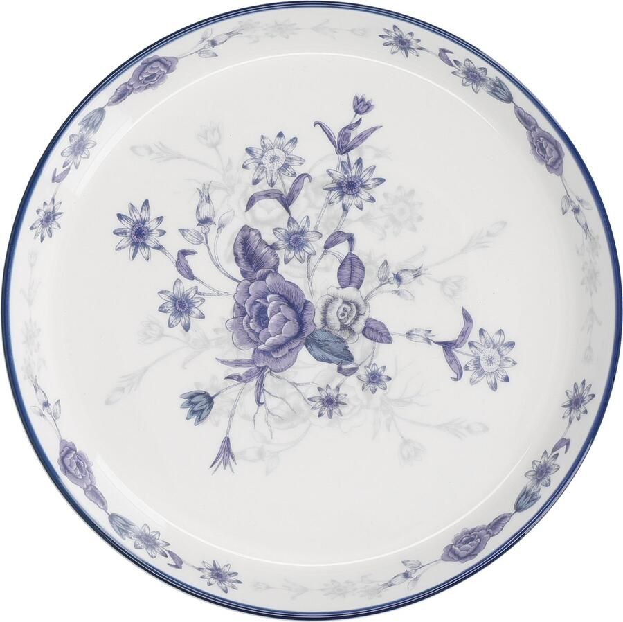 London Pottery Keramisch Blauw Roos Gebakbord met Amandel Ivoor Afgewerkt -2cm
