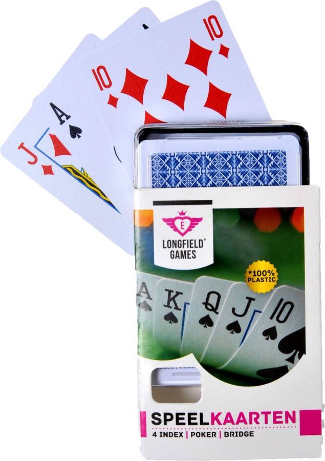 Longfield Games 1x Speelkaarten plastic poker bridge kaartspel in bewaar box Kaartspel