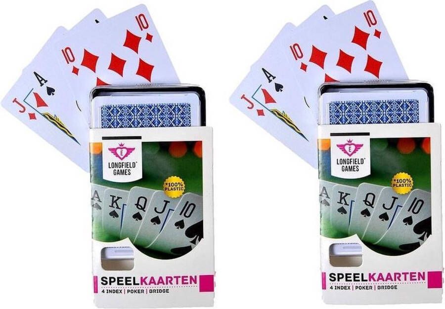 Longfield 10x Speelkaarten plastic poker bridge kaartspel in bewaar box Kaartspellen Speelkaarten Pesten pokeren