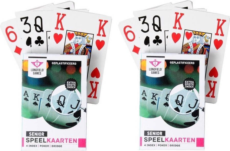 Longfield 8x Senioren speelkaarten plastic poker bridge kaartspel met grote cijfers letters Ideaal voor oudere mensen slechtzienden Kaartspellen Speelkaarten Pesten pokeren