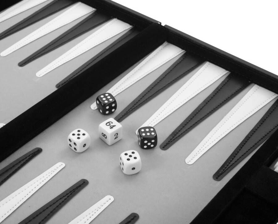 Longfield Backgammon 11 inch grijs zwart wit gestikt