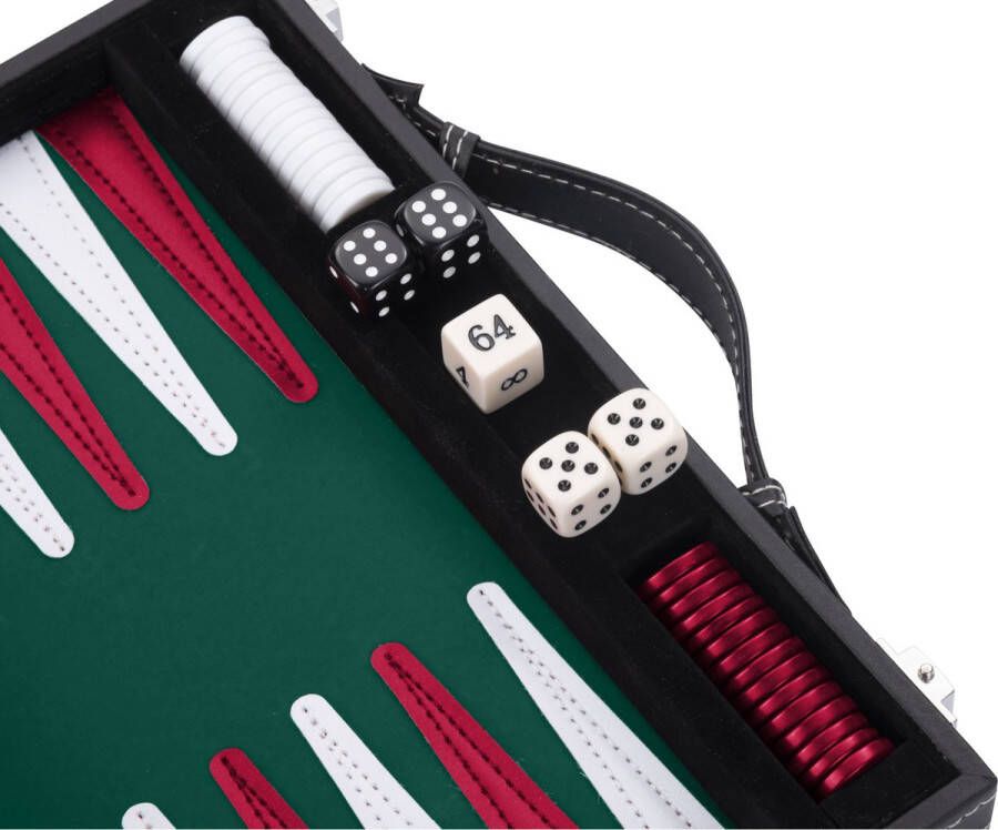 Longfield Games Backgammon Spel 11 Inch Groen Rood & Wit