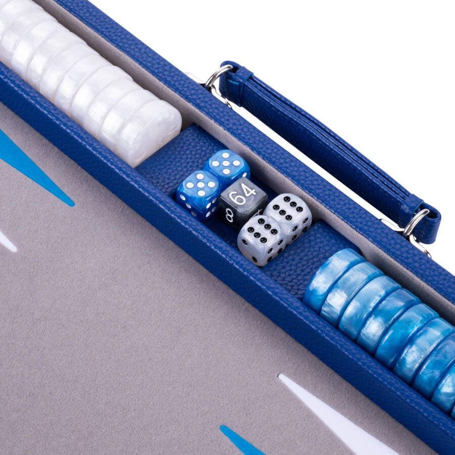 Longfield Games Backgammon Spel 15 Inch Grijs Blauw & Wit Ingelegd