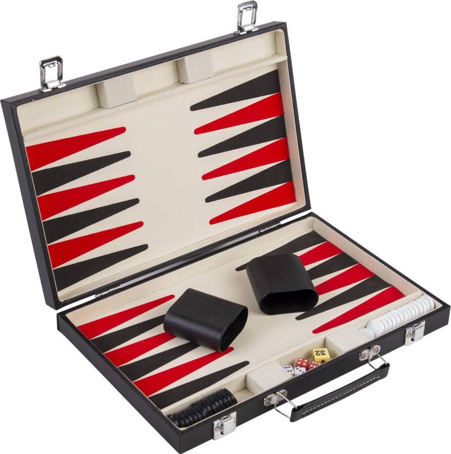 Longfield Backgammon 15 met geprint veld kleur zwart in pu leder. Afm. 36 x 36 x 5 cm