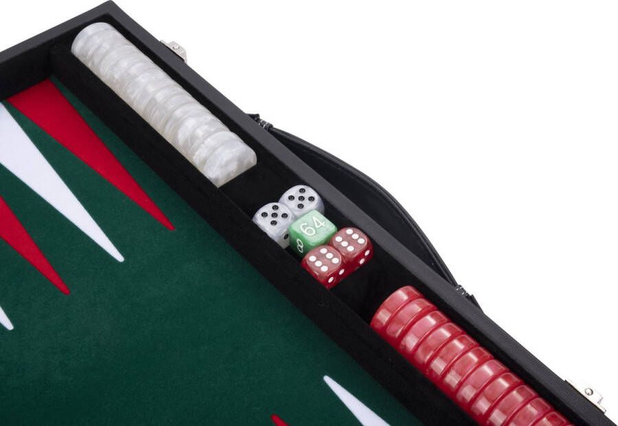 Longfield Games Backgammon Spel 15 Inch Groen Rood & Wit Ingelegd Vilt