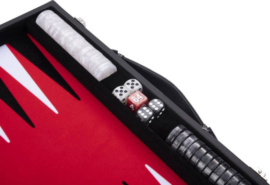 Longfield Games Backgammon Spel 15 Inch Rood Zwart & Wit Ingelegd Vilt