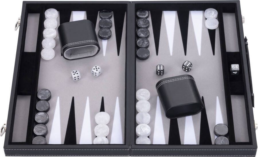 Longfield Games Backgammon Spel 15 Inch Zwart Wit & Grijs Ingelegd Vilt
