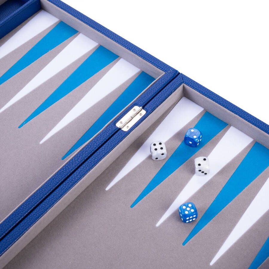 Longfield Games Backgammon Spel 18 Inch Grijs Blauw & Wit