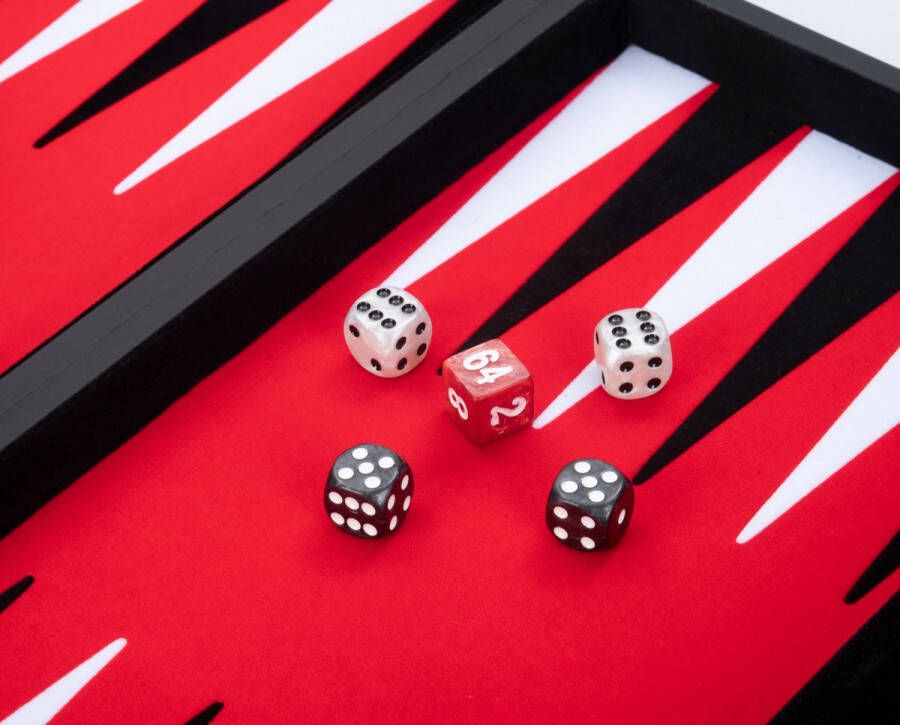 Longfield Games Backgammon Spel 18 Inch Zwart Wit & Rood Ingelegd Vilt