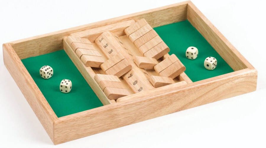 Longfield Games Shut the box bordspel 2 spelers inclusief 4 houten dobbelstenen. Afm. 34 x 24 x 4 cm