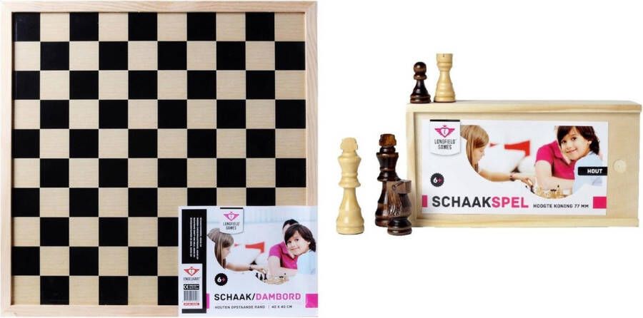 Longfield Houten schaakbord met schaakstukken in houten kistje
