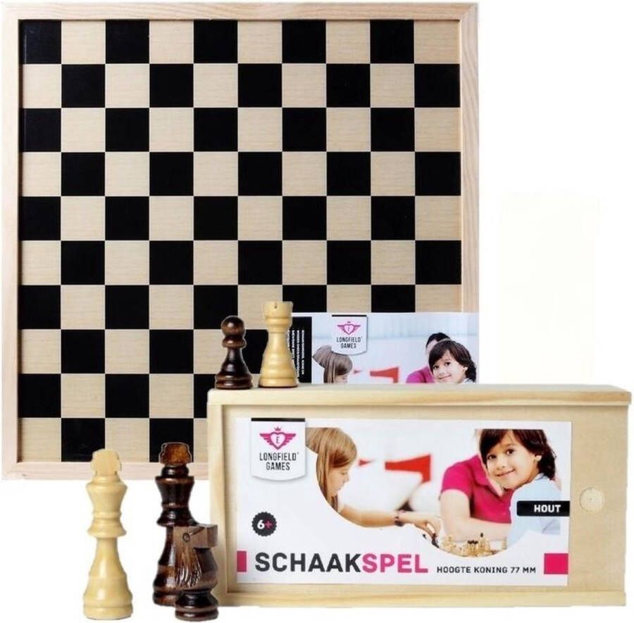 Longfield Games Houten schaakstukken en schaakbord 40 x 40 cm Actiespellen