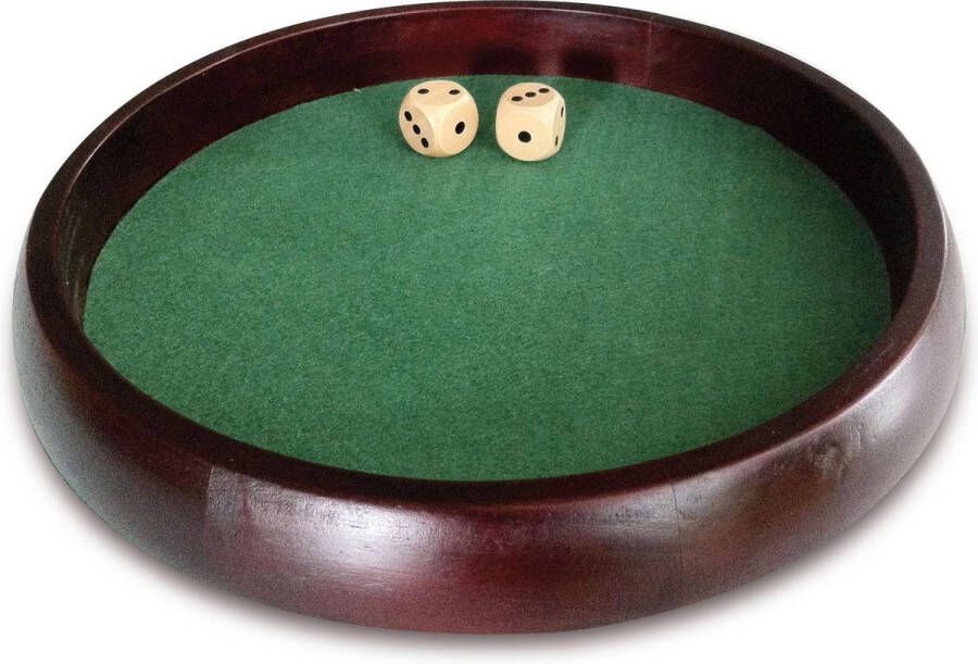 Longfield pokerpiste rubberhout ‚34 cm inclusief 2 houten dobbelstenen 18 mm