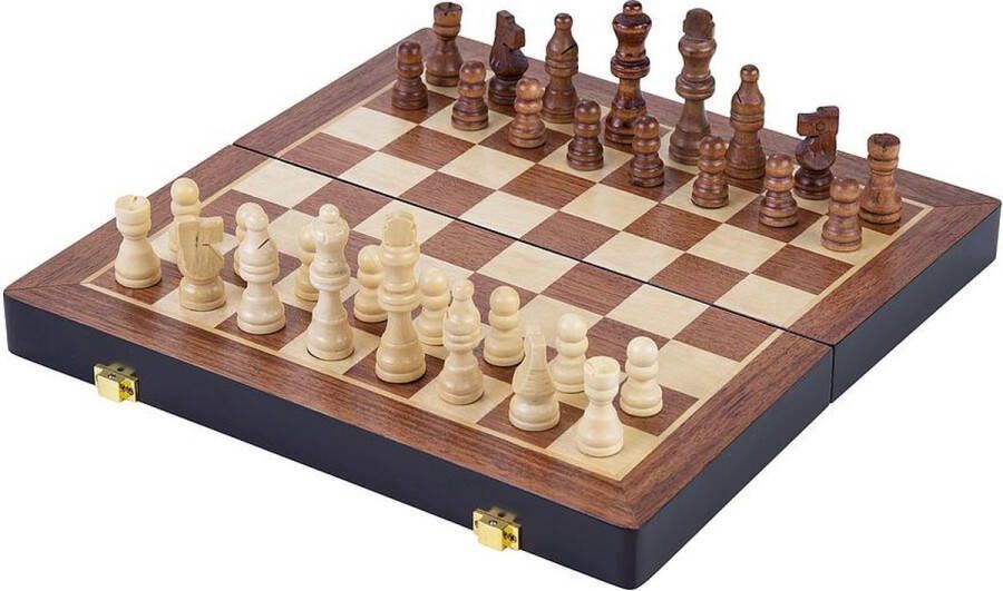 Longfield Schaakspel hout opklapbaar essenhout afm 24 5x24 5x5 cm