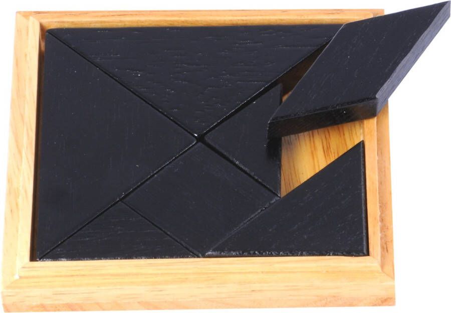 Longfield Games breinbreker Tangram 13 cm hout zwart bruin 8-delig