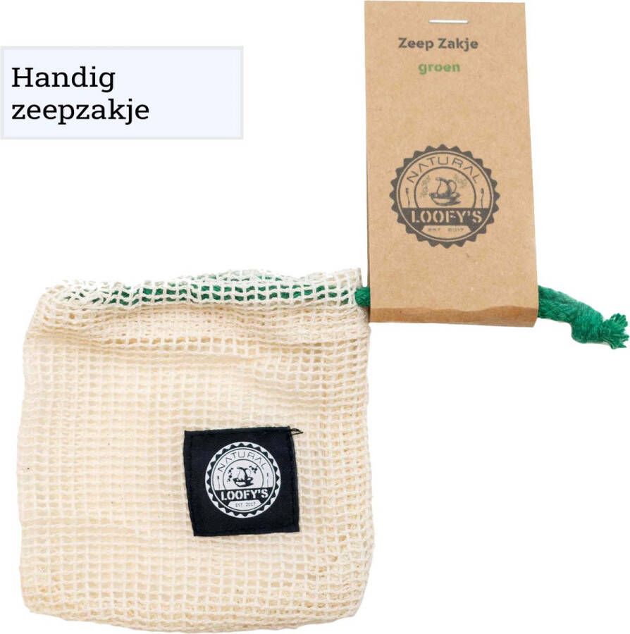 Loofy's Zeepzakje | Geschikt als zeepbakje Shampoo Bar Zakje Groen Koordje | 100% Plasticvrij & Natuurlijk Katoen | Loofys