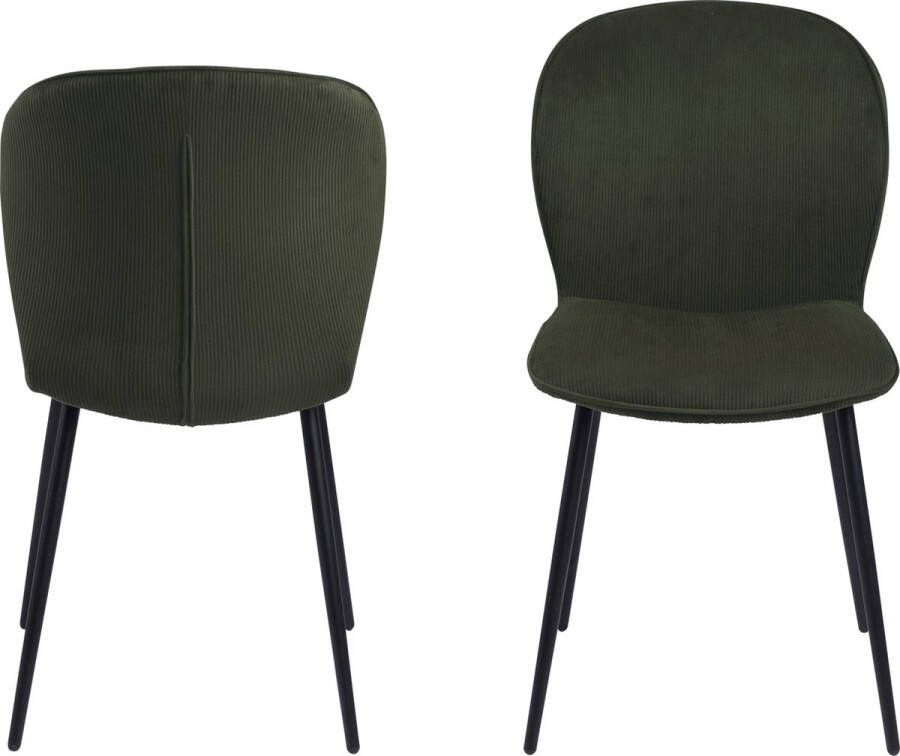 Looliving Eetstoel Fly in smalle olijf groene ribstof en zwart metalen onderstel