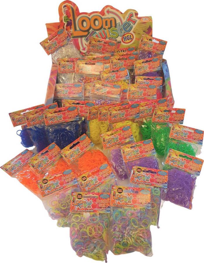 Loom Band Loombandjes XXL multikleur pakket 14.400-delig Verschillende kleuren loombandjes met 48 weefhaken loomnaalden én 48 zakjes s-clips
