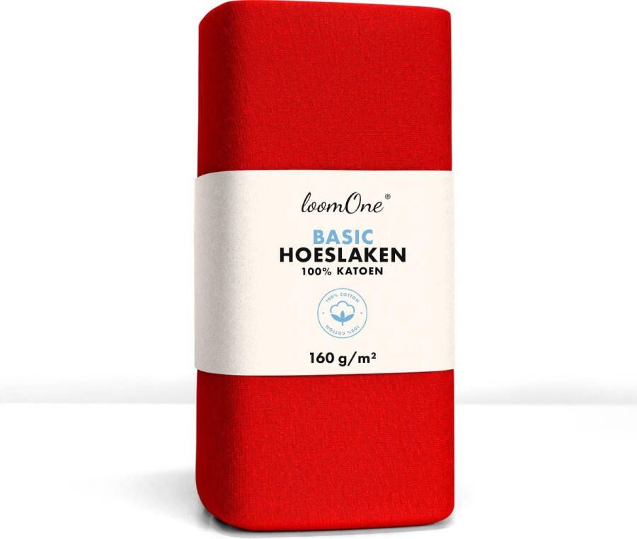 Loom One Hoeslaken – 100% Jersey Katoen – 200x220 cm – tot 35cm matrasdikte– 160 g m² – voor Boxspring-Waterbed -Rood