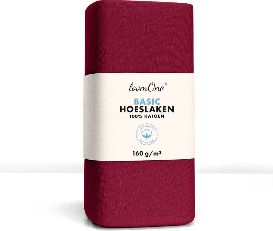 Loom One Hoeslaken – 100% Jersey Katoen – 100x220 cm – tot 35cm matrasdikte– 160 g m² – Wijnrood