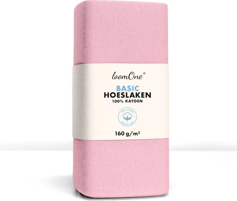 Loom One Hoeslaken – 100% Jersey Katoen – 120x200 cm – tot 25cm matrasdikte– 160 g m² – Roze
