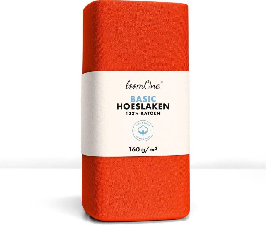 Loom One Hoeslaken – 100% Jersey Katoen – 200x220 cm – tot 35cm matrasdikte– 160 g m² – voor Boxspring-Waterbed Oranje
