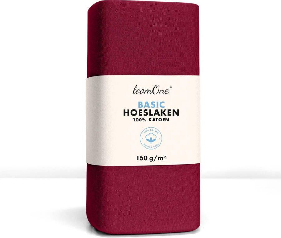Loom One Hoeslaken – 100% Jersey Katoen – 140x200 cm – tot 25cm matrasdikte– 160 g m² – Wijnrood