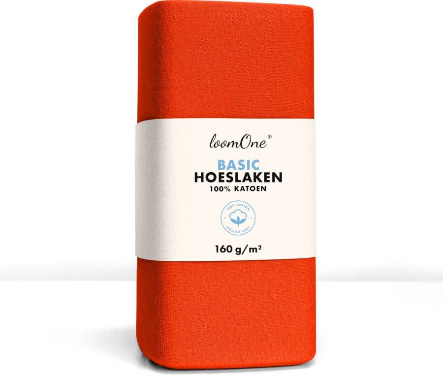 Loom One Hoeslaken – 100% Jersey Katoen – 140x220 cm – tot 40cm matrasdikte– 160 g m² – voor Boxspring-Waterbed Oranje