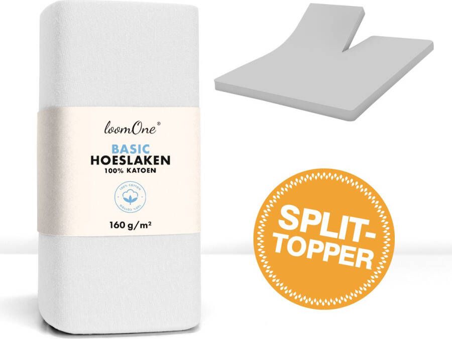 Loom One Hoeslaken Splittopper – 100% Jersey Katoen – 180x200 cm – tot 12cm matrasdikte– 160 g m² – Wit