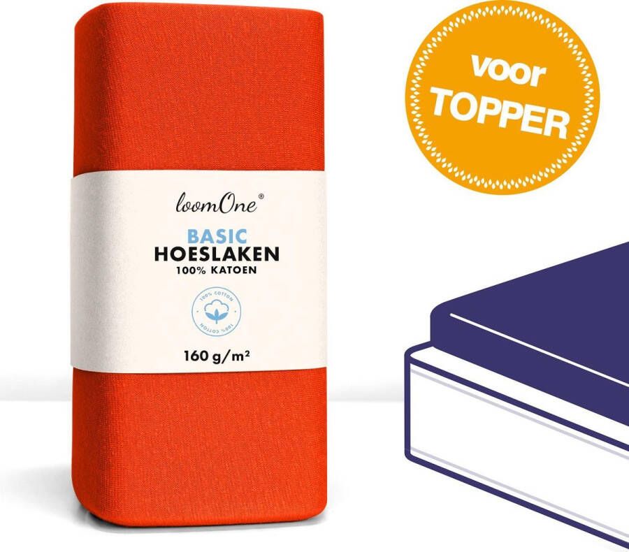Loom One Hoeslaken Topper – 100% Jersey Katoen – 180x200 cm – tot 12cm matrasdikte– 160 g m² – Oranje