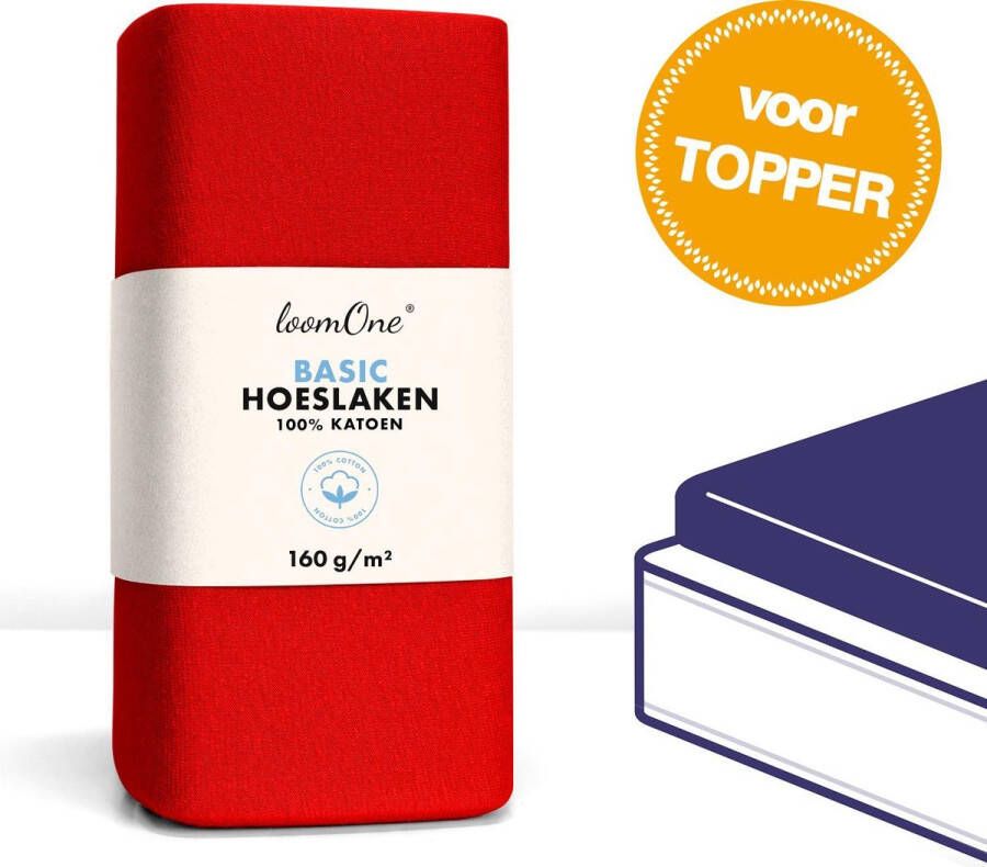 Loom One Hoeslaken Topper – 100% Jersey Katoen – 180x200 cm – tot 12cm matrasdikte– 160 g m² – Rood