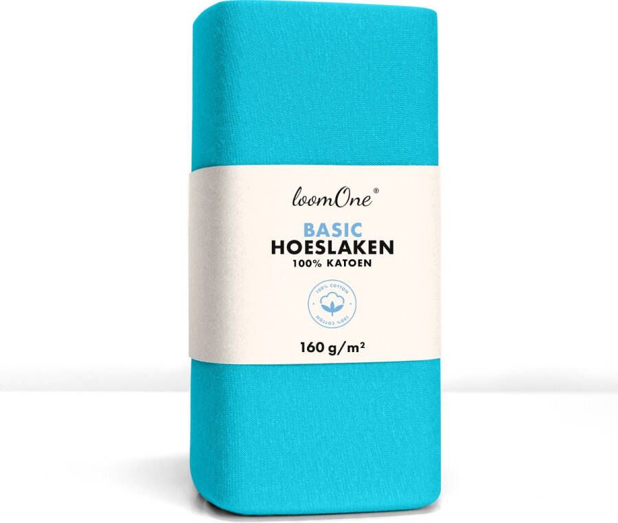 Loom One Hoeslaken Topper – 100% Jersey Katoen – 200x200 cm – tot 10cm matrasdikte– 160 g m² – Turquoise