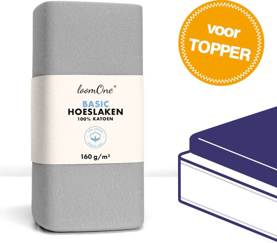 Loom One Hoeslaken Topper – 100% Jersey Katoen – 200x220 cm – tot 10cm matrasdikte– 160 g m² – Grijs