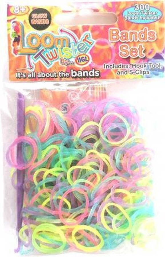Loom twister loombandjes junior rubber fluo mix 300-delig