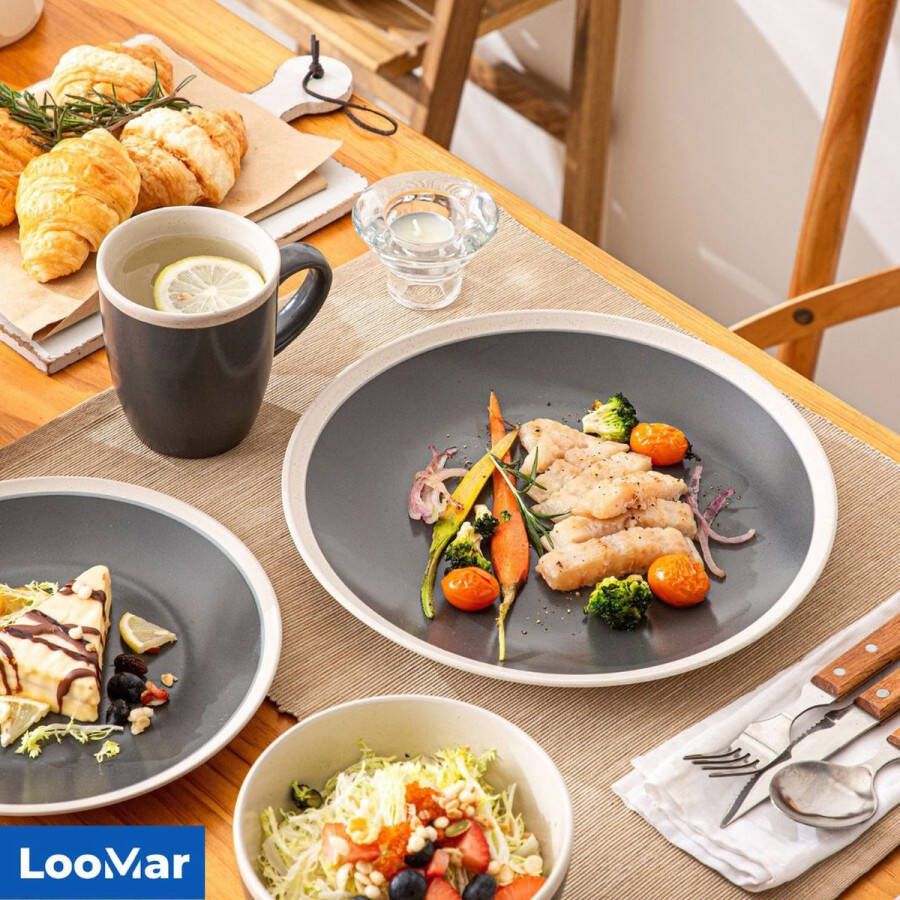 LooMar Luxe Serviesset – 16 delig – 4 persoons – Porselein Bordenset – Dinner platen – Dessertborden Kommen Mokken Set Groen Goud