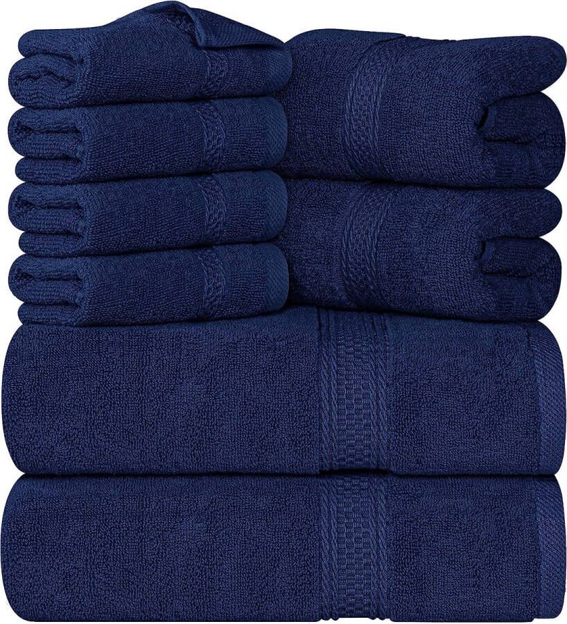 Loos merk 8-Delige Handdoekset 2 badhanddoeken 2 handdoeken en 4 Washandjes Katoen Hotelkwaliteit Superzacht en Zeer Absorberend (Marine)