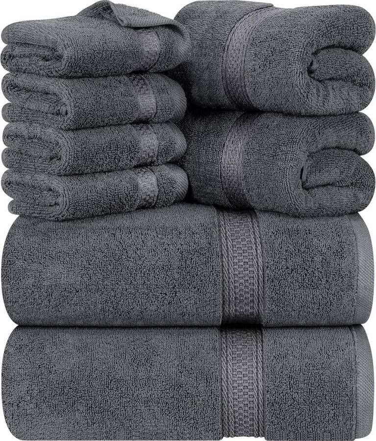 Loos merk 8-Delige Handdoekset 2 badhanddoeken 2 handdoeken en 4 Washandjes Katoen Hotelkwaliteit Superzacht en Zeer Absorberend (Grijs)