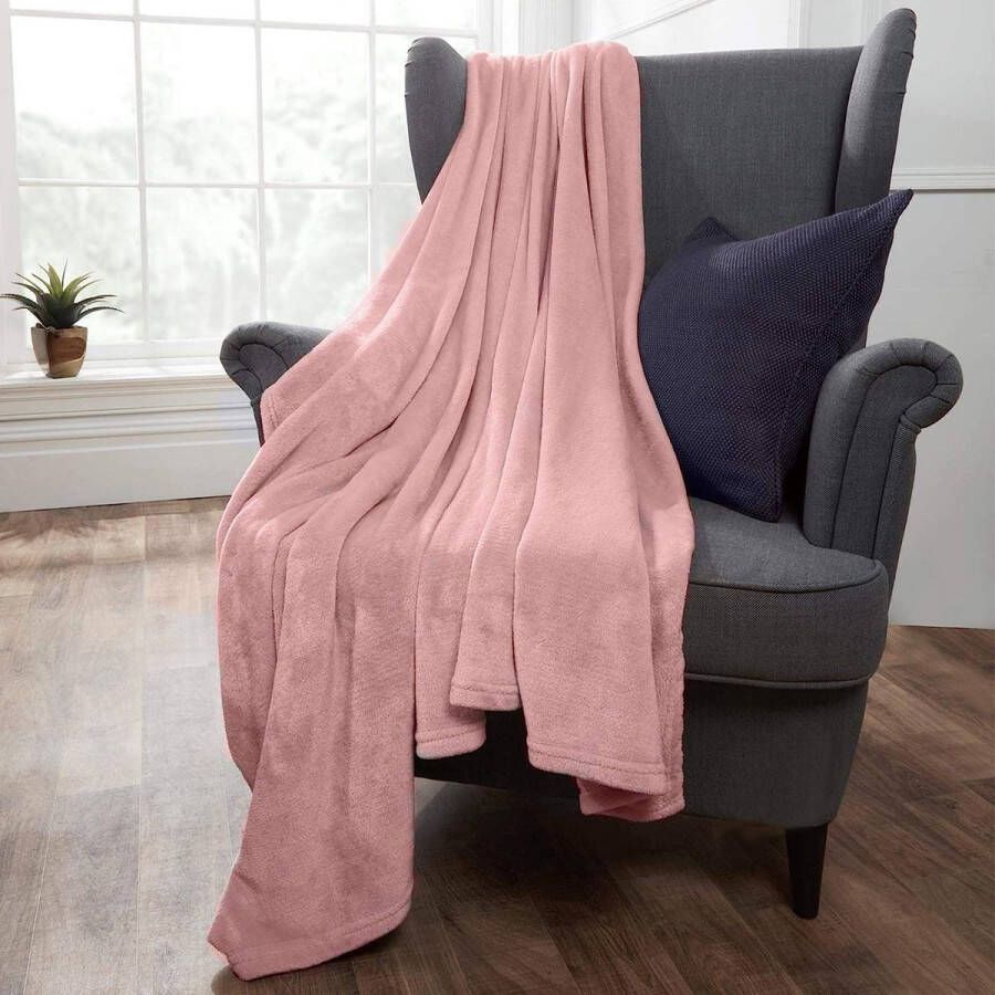 Loos merk Flanel Fleece Ultra Zachte Grote Deken Gooi over Pluizige Warme Sprei voor Slaapkamer Eenpersoonsbed Sofa Bank Blush Roze 120 x 150cm