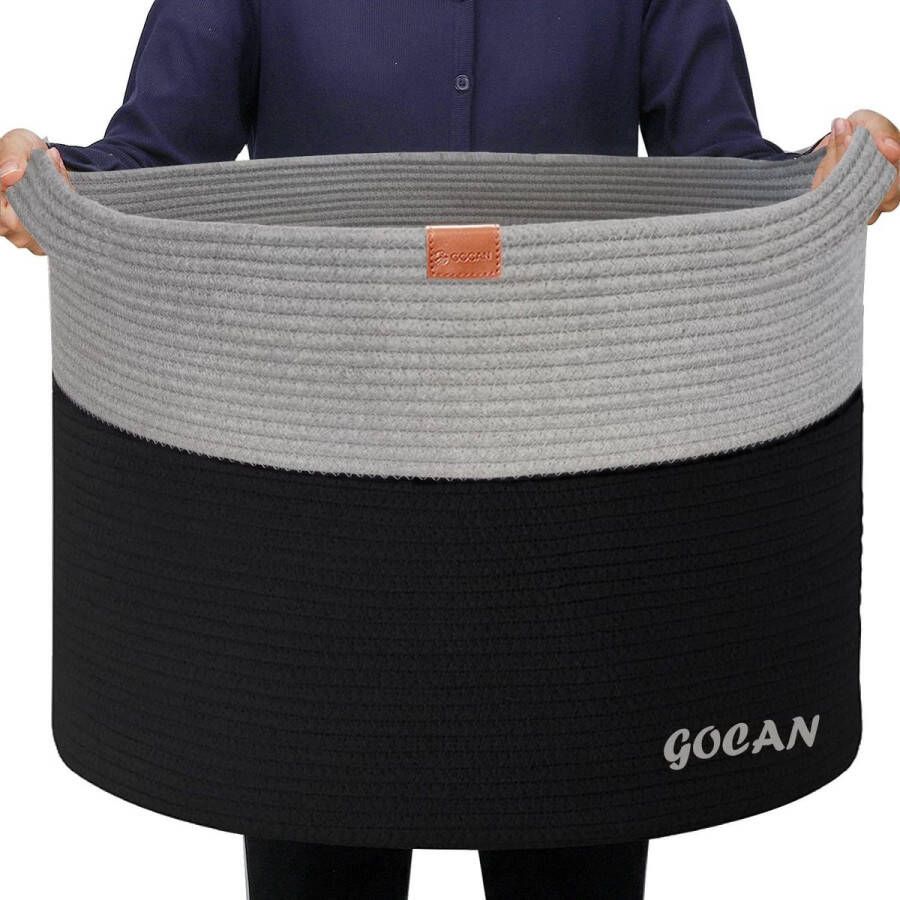 Loos merk XXXL grote wasmand van touw 55 x 35 cm (h x d) opbergmand met handgrepen voor hondenspeelgoed linnengoed wasmanden voor slaapkamers (blauw grijs)