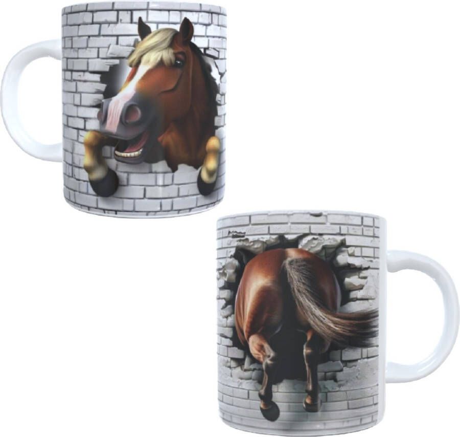 Looster-art&design Bedrukte koffie beker grappige thee mok paard paarden paardenhoofd